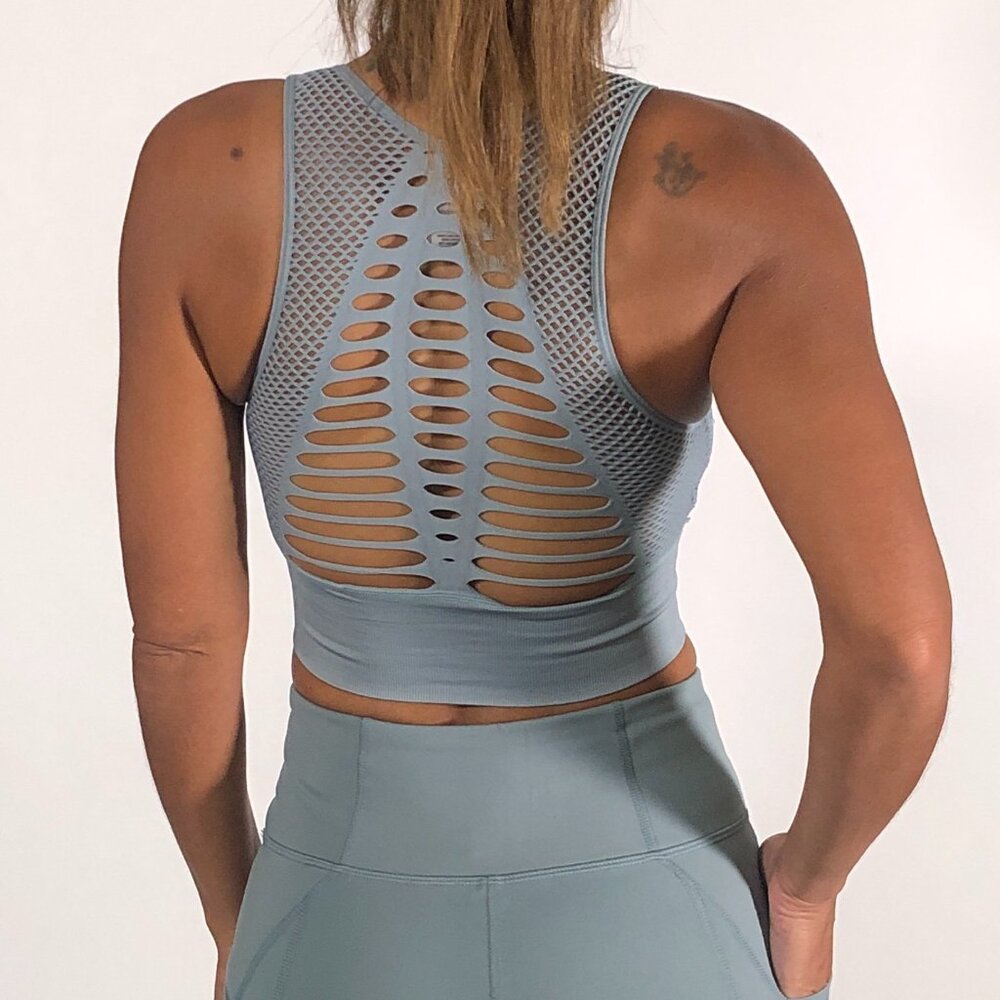 Laser-Cut Sports Bra | Light Blue | NIP | Size M